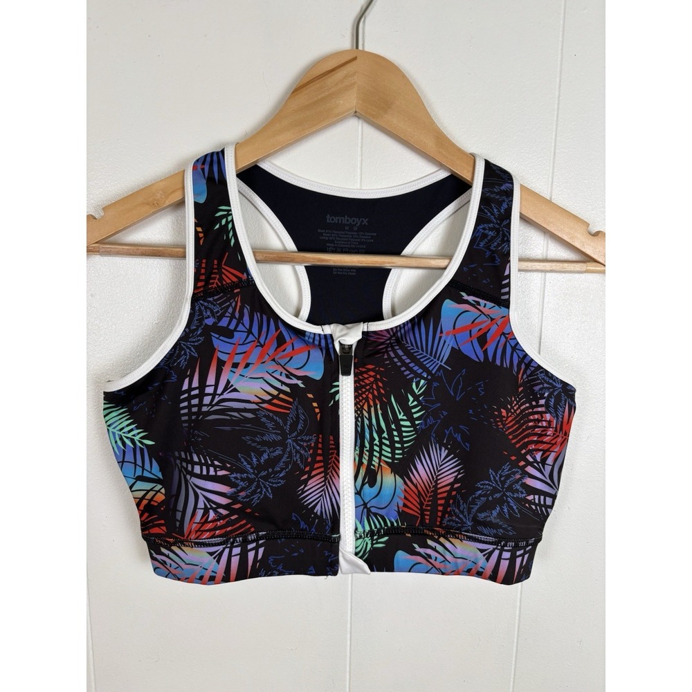 Tomboyx Swim Medium Sport Compression Top in Palm Dreams Print Zippered‎ Front
